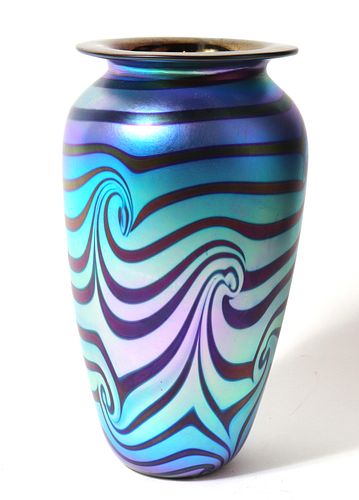 Illegibly Signed Modern Swirl Art Glass Vase