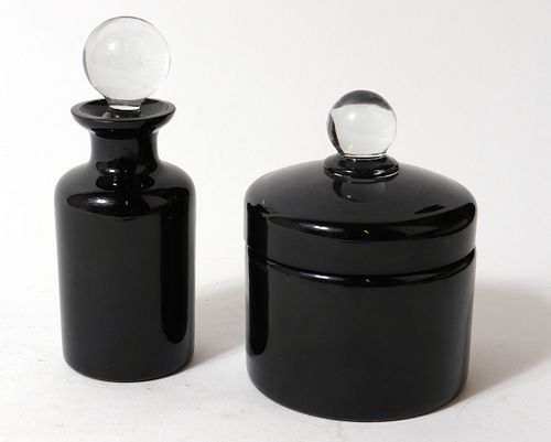 P. V. France Black Glass Vanity Accessories, 2 Pcs