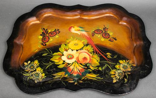 Signed Hand Painted Floral Tole Tray