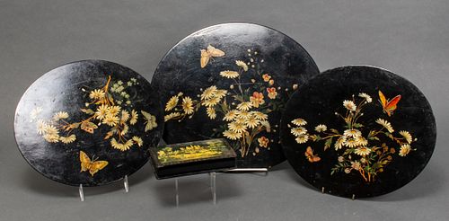 Victorian Manner Painted Lacquer Plaques & Box, 4