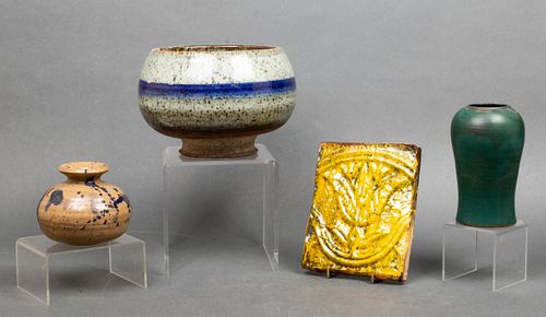 Misc. Mid-Century Art Pottery Vases & Tile, 4
