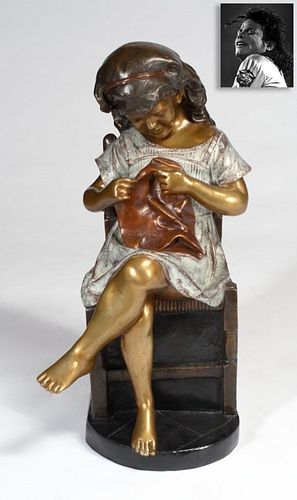 Statue of Girl Sewing, Bronze, ex. Michael Jackson