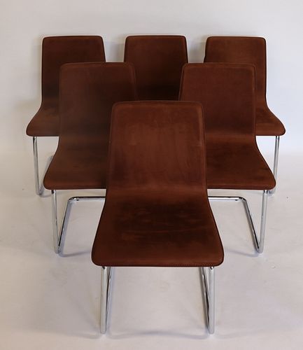 6 Chrome Midcentury Style Chairs with Suede