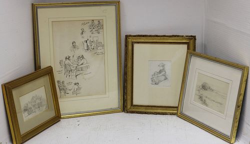 FOUR FRAMED DRAWINGS TO INCLUDE: ONE BY FRANK