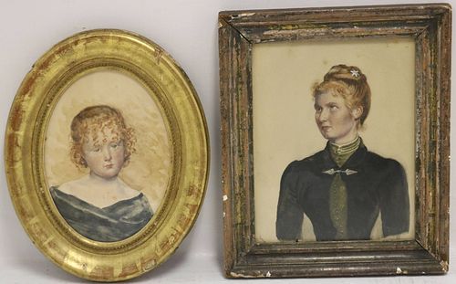 TWO FRAMED 19TH CENTURY WATERCOLOR PORTRAITS TO