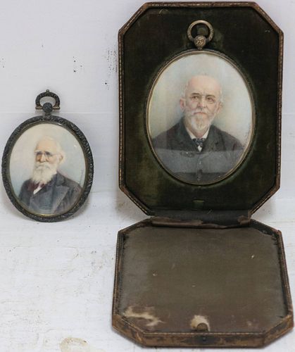 TWO FRAMED MINIATURE PORTRAIT PAINTINGS DEPICTING