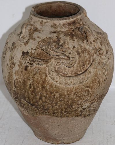 EARLY CHINESE HANGING POT WITH DETAILED DRAGON