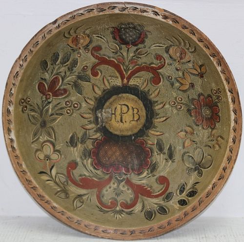 EARLY 20TH CENTURY HAND PAINTED WOODEN BOWL,