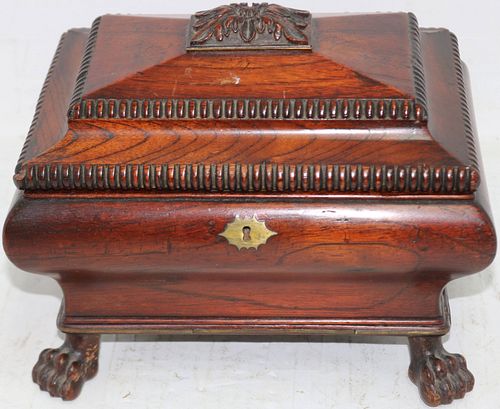 EARLY 19TH CENTURY WALNUT LIFT TOP SEWING BOX,