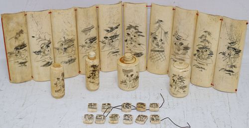 LOT OF JAPANESE EROTIC ITEMS MADE OF BONE. TO
