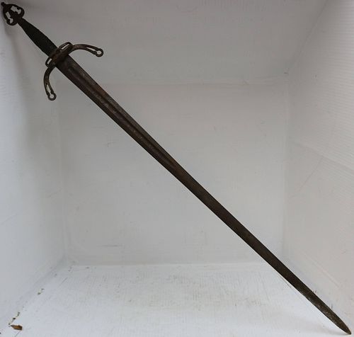 POSSIBLY 19TH CENTURY IRON BROADSWORD, SIGNED ON