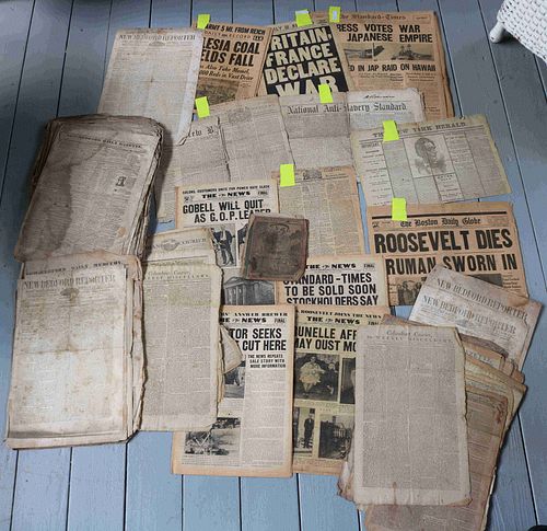 LARGE LOT OF APPROXIMATELY 232 NEWSPAPERS DATING