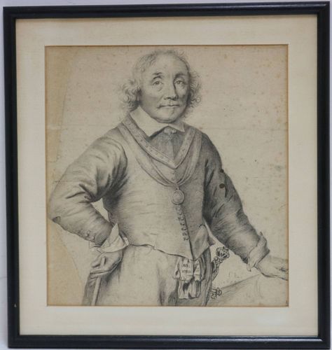FRAMED AND GLAZED DRAWING OF A NOBLEMAN. SIGNED