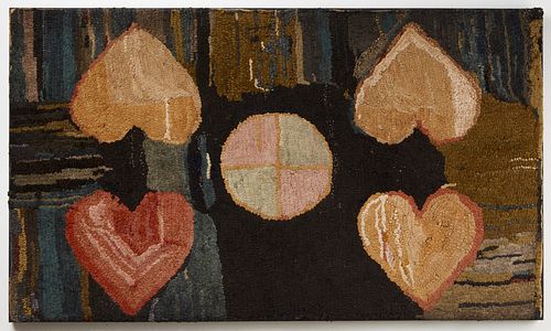 Hooked Rug with Hearts