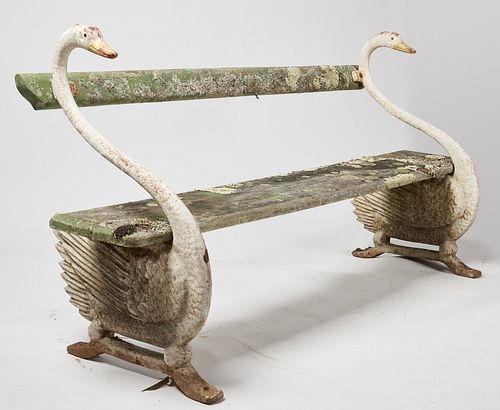 American Garden Bench with Cast Iron Swans