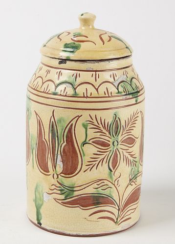 Contemporary Redware Sgraffito Jar with Lid