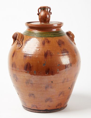 Large Redware Jar with Lid by G. Schooner