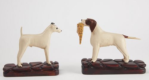 Folk Art Carvings of Two Hunting Dogs