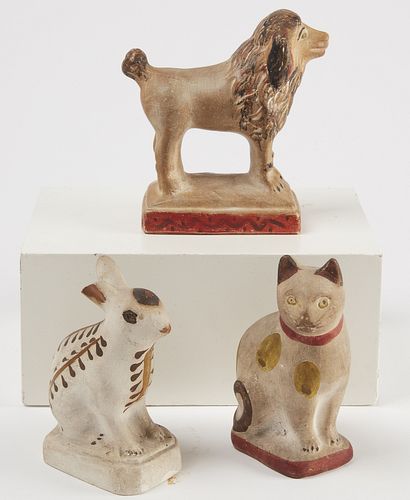 Chalkware Cat, Spaniel and Rabbit