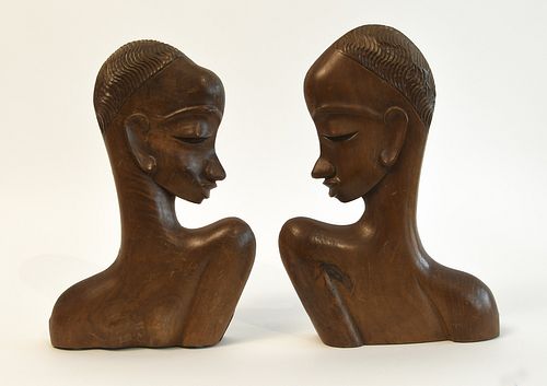 Pair of Walnut Art Deco Heads