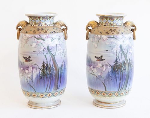 Fine Monumental Pair of Nippon Vases