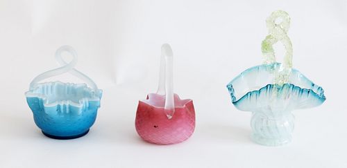 Three Art Glass Baskets