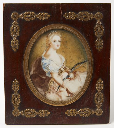 Miniature Portrait of a Lady with Bow - Signed
