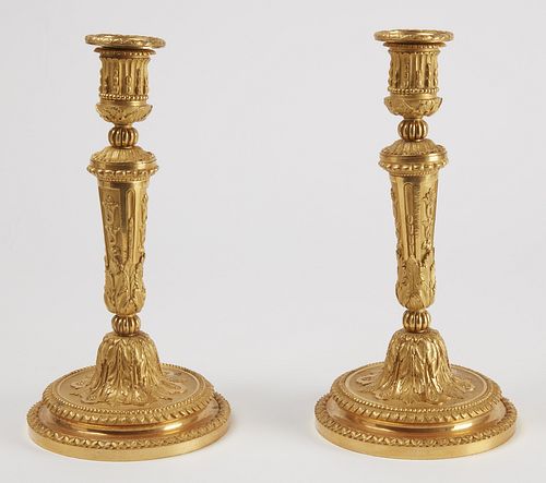 Fine Pair of Gilded Bronze Candlesticks