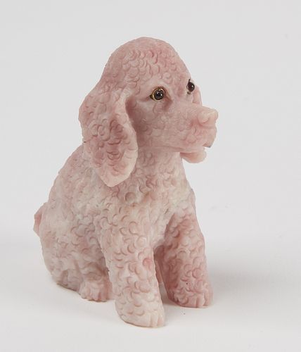 Russian Carved Stone Dog with Ruby or Garnet Eyes