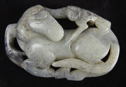 Antique Carved Jade Horse and Monkey