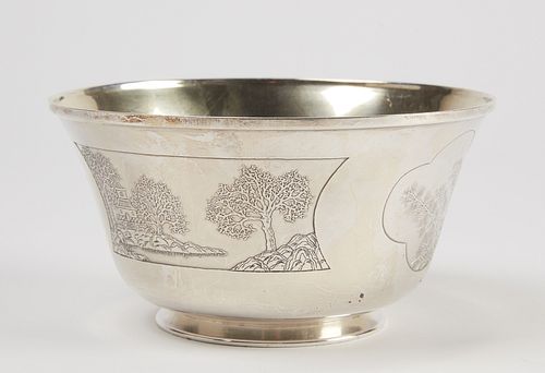Sterling Bowl with Asian Scenes