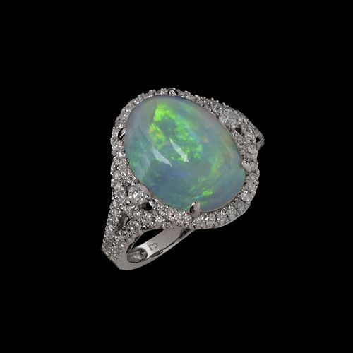 Opal, Diamond and 14K Ring