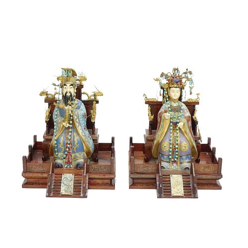 Pair of Chinese Cloisonne Emperor and Empress