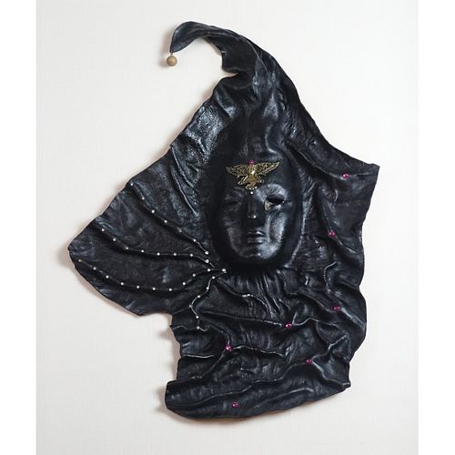 Vintage Leather and Mixed Media Wall Hanging Mask