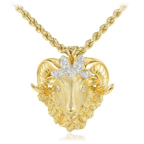 Diamond Ram Pendant/Brooch Necklace