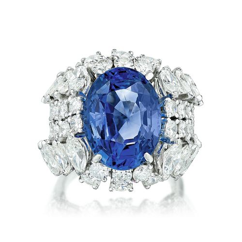 9.39-Carat Fine Ceylon Unheated Sapphire and Diamond Ring