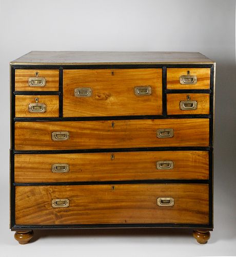 Chinese Export Camphorwood and Ebony Campaign Chest of Drawers, circa 1820