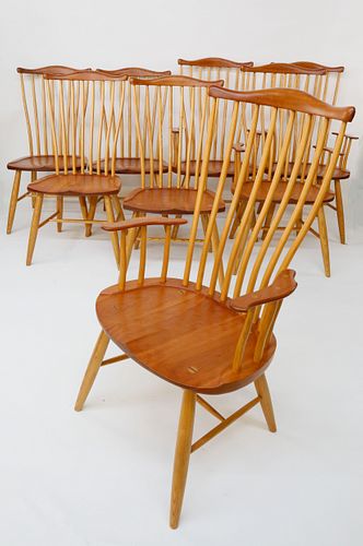 Set of 8 Stephen Swift Cherry and Ash Pomfret Windsor Dining Chairs