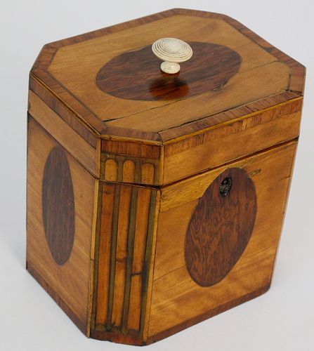 English Regency Satinwood Canted Corner Single Compartment Tea Caddy, 19th c.