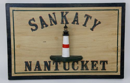 Jack DeRosa Carved Nantucket Sankaty Lighthouse Folk Art Trade Sign