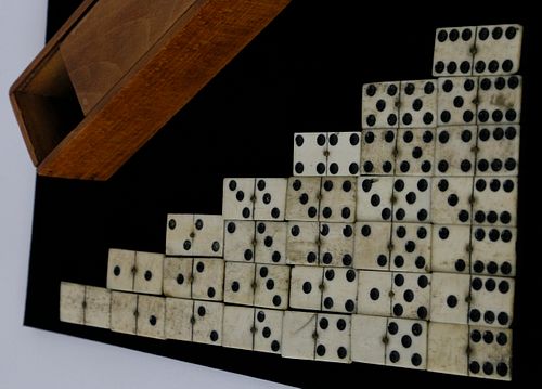 Complete Set of 19th c. Sailor Made Whalebone and Ebony Dominoes