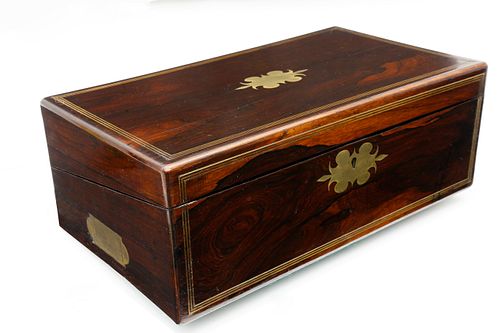 Rosewood and Brass Inlaid Traveling Lap Box, circa 1840