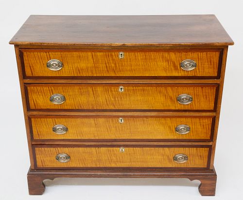 19th c. Mahogany Chest of Drawers with Tiger Maple Drawer Fronts