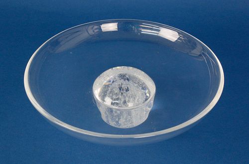 Signed Steuben Clear Crystal Juicer Dish