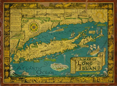 1930s Cortland Smith Pictorial Informational Map of Long Island