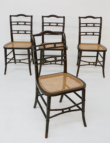 Four 19th c. English Regency Grain Decorated Faux Bamboo Chairs
