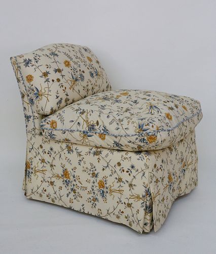 Creme and Floral Upholstered Slipper Chair