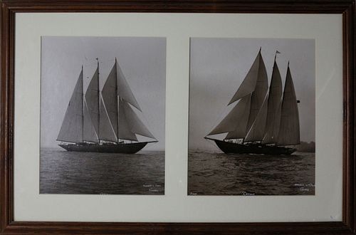 Two Framed 19th c. Sepia Toned Photographs of the Three-Masted Racing Yacht, "Creole"