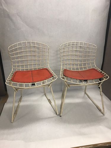 Mid Century Modern Bertoia for Knoll pair childs chairs 1950s marked cushions