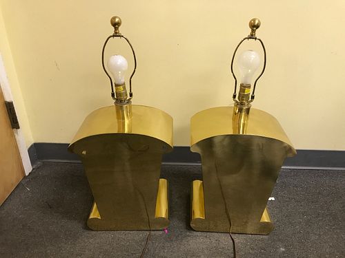 Vintage MID CENTURY Solid Brass PAIR Chapman Co. TEXAS TOAST LAMPS No SHADES